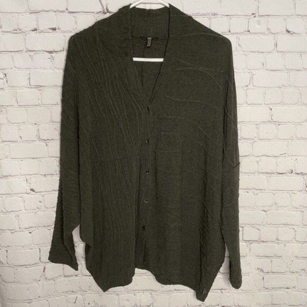 Oska Lagenlook Dolman Sleeve Button Front Cardigan Women Size 1/XL Khaki‎ Green